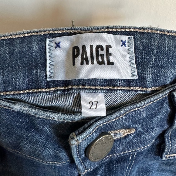 PAIGE Blue Distressed Denim Verdugo Ankle Zoey Destructed Stretchy Skinny Jeans - Picture 6 of 9